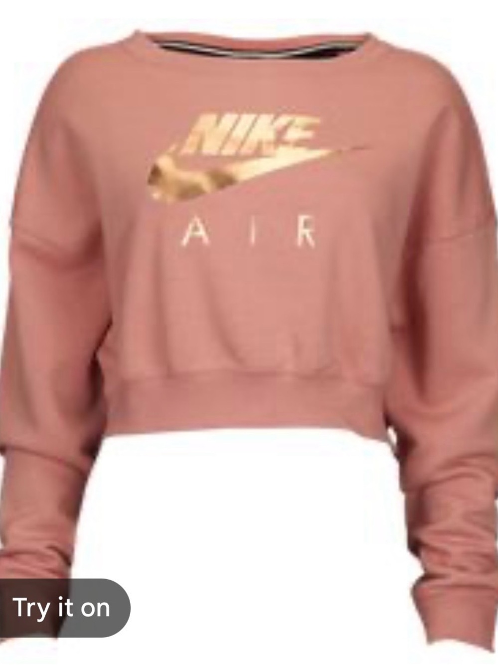 Nike Women's Cropped Sweatshirt in Dusty Rose with Metallic Gold Logo